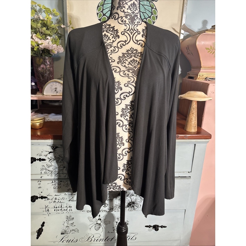 Eileen Fisher Draped Viscose Spandex Long Sleeve Open‎ Front Cardigan Black Sz S